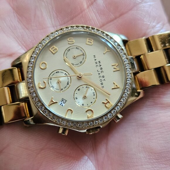 Marc Jacobs Chronograph Gold Dial Gold Steel Strap Watch for Women - MBM3105 - Picture 2 of 14